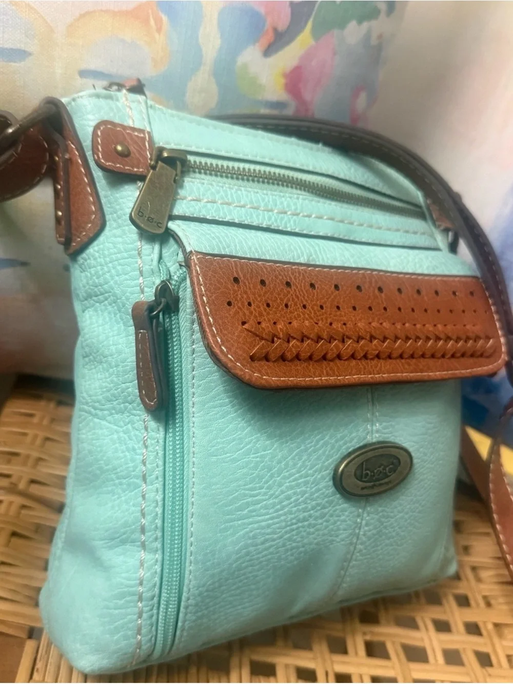 b.o.c. Mint Green Crossbody with Brown Trim and Adjustable Strap